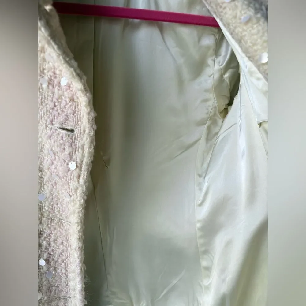 VTG Banana Republic Cream Pink Wool Sequin Coat Size MP - Picture 7 of 12